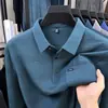 Camisa Polo Masculina Outono/Inverno 2025 Camiseta Masculina de Manga Longa Casual de Negócios Bolso Real Listrada Top de Pai