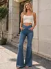 Fornecimento Transfronteiriço Exclusivamente para Moda Feminina Europeia e Americana: Calça Jeans Flare de Cintura Alta, Alta Elasticidade, Controle de Barriga, Caimento Justo, Efeito de Alongamento das Pernas, em Estoque na Amazon
