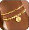 Pulsera Redonda Nueva de Cruz con 26 Letras Europeas y Americanas Juego de Cinco Piezas Cuentas de Cobre Pulsera Chapada en Oro de 14K Pulsera de Inicial