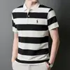 Estilo Nuevo de Verano Transfronterizo para Hombre Casual de Gama Alta de Negocios Transpirable y Elegante Camiseta Polo de Manga Corta Rayada