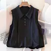 Chaleco Solapa 2026 Camisa Pequeña Verano Holgada Nuevo Estilo Cubre Vientre Sin Mangas Camisa Blusa Diseño Top Corto Mujer