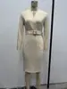 Fabricante de Vestido Elegante de Manga Longa com Gola Alta, Bodycon de Cintura Alta, Feito Sob Medida