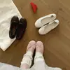 Zapatos planos de piel de oveja súper suaves para mujer, con un lazo estilo francés, punta redonda, apertura poco profunda, diseño de bailarina, suela plana, versátiles para el uso diario y estilo de tacón enrollado.