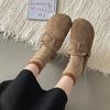 Zapatos de Felpa Gruesos Cálidos Peludos Estilo Bosque con Hebilla Retro para Mujer Nuevos Otoño e Invierno 2025 Zapatos Birkenstock sin Cordones