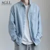 Camisa de Mezclilla 2025 para Hombre Manga Larga Primavera y Otoño Estilo Coreano Moderna Atractiva Chaqueta Casual de Otoño para Hombre Atractiva Azul