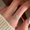 Anillo de Gato Estilo Coreano con Circonita para Mujer Super Brillante Nicho Femenino Lujo Ligero Banda Abierta Ajustable para Dedo Índice Joyería de Mano