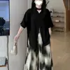 Roupas femininas plus size 1,0-150kg conjunto fashion para o verão: conjunto de duas peças para mulheres plus size, composto por camisa de manga curta e calça pantalona, com modelagem ampla