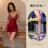 Lencería Sexy, Vestido Atrevido y Seductor con Escote Profundo y Tirantes de Cadena de Perlas, Espalda Descubierta Transparente, Fruncido, Tul, Ajustado, Camisón para Mujer