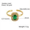Anel quadrado de zircônia e diamante de cinco cores estilo ins europeu e americano feminino aço inoxidável 18K abertura ajustável