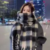 Bufanda de Cuadros Atmosférica Coreana para Mujer Heattech Rosa Seco Rosa Blanco Suave con Borlas Chal Bufanda Moderno y Versátil