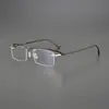 Óculos de Aro Invisível de Negócios Ultra-Leves Feitos à Mão com Armação de Titânio, Armação Grande Fashion para Rostos Grandes, Adequado para Homens e Mulheres, com Lentes de Grau, Anti-Luz Azul, Fotocromático