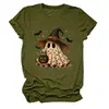 Amazon eBay Estación Europea Halloween Nueva Moda Divertida para Mujer Bruja Fantasma Murciélago Cuello Redondo Manga Corta Camiseta