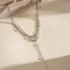 Collar de nudo de cristal de tres piezas estilo metal europeo y americano, cadena para la clavícula de nicho de alta gama, accesorio simple y versátil
