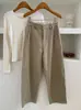 Calça de Algodão Feminina de Cintura Alta Wide Leg Outono 2026, Calça Reta Casual, Emagrecimento e Versátil, Calça de Nove Pontos para o Trabalho, Estilo de Perna Curva