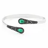Pulsera de Pareja Europea y Americana Transfronteriza de Venta Caliente con Incrustaciones de Ágata Verde Imitación Vintage Ajustable Abierta de Aleación Ecológica