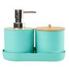 Conjunto de três peças de plástico para lavatório de banheiro com tampa de bambu horizontal fabricantes atacado rack de lavagem de armazenamento de banheiro conjunto de porta-escova de dentes