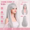 Pelucas europeas y americanas de 80 cm, flequillo largo de colores, cabello largo y liso, pelucas de cosplay de anime, extensiones de cabello de fibra sintética de alta temperatura