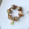 Pulseira de Bodhi com Cabeça de Gato Fofa Natural para Estudantes Brincarem com as Pontas dos Dedos e Enrolarem nos Dedos, Pulseira de Sândalo Verde Macia para Mulheres Brincarem
