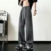Jeans grises ahumados para hombre, marca de moda otoñal, pantalones rectos holgados de pierna ancha para jóvenes, pantalones lavados vintage con cintura elástica