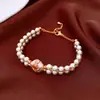 Pulsera Cadena Clavícula Collar de Perlas Bañadas en Oro Real Vintage Set de Joyería Versátil Retro para Mujeres