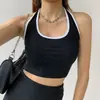 Ropa Exterior Negra Camisola Pequeña de Cuello Halter Ropa Interior de Verano para Mujer Cuello Redondo Yoga Sin Mangas Camiseta Ajustada Sexy Camisa Básica