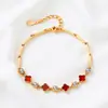 Pulsera de Trébol de la Suerte de Plata Pura 999 para Mujer, Trébol de Cuatro Hojas de Lujo Ligero con Ágata Incrustada de Diamantes Pulsera de Plata, Joyería Versátil, Venta al por Mayor de una Pieza