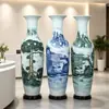 Jingdezhen Florero de Piso Grande Paisaje Pintado a Mano Sala de Estar Vestíbulo de Empresa Adorno Cerámico Ceremonia de Inauguración Personalizable