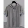 2025 Verano Tendencia Nueva Marca Americana Cremallera con Capucha Manga Corta Camiseta Moda Masculina Casual Media Manga Empalme Estilo Urbano