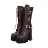 Botas Martin de salto alto europeias e americanas 34-43, botas femininas de couro de cano médio para outono e inverno, bico redondo, sola grossa, plataforma impermeável, antiderrapante, zíper lateral