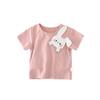 Nueva camiseta de manga corta para niñas, estilo coreano de verano con parche de conejo, top fino y bonito de moda para niños