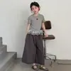 Conjunto de Verano para Niñas 2026 Nuevo Elegante Estilo Coreano Camiseta de Encaje de Manga Corta Conjunto de Dos Piezas para Niñas Mayores