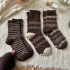 Calcetines Fair Isle para Niñas Calcetines Gruesos de Invierno Nuevos de Otoño/Invierno para Niños Calcetines Cálidos de Media Pantorrilla Estilo Retro para Niñas Estudiantes Calcetines de Algodón