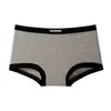 Cueca Boxer de Algodão Puro Cinza Feminina Cor Contrastante 10A Algodão Puro Entreperna Estendida Antibacteriana Cintura Média Calça Feminina que Cobre o Quadril