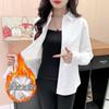 Shanli Dadi Otoño e Invierno Azul Blanco Forrado de Felpa Engrosado Mono Camisa de Terciopelo para Mujer Manga Larga Ropa de Trabajo Holgado Talla Grande Negro