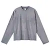 Nova Camiseta Masculina de Manga Longa Outono/Inverno 2026, Algodão Puro, Gola Redonda, Corte Solto, Quadrada, Borda Desfiada, Toque Macio, Manga Longa Lavada e Desgastada