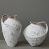 Jarrón de Cerámica Jingdezhen Blanco Escarchado, Estilo Retro Nostálgico Hotel y Casa de Huéspedes Wabi-Sabi Arreglo Floral Adorno Zen, Jarra de Cerámica Rústica