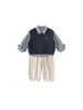 Bangxuan Ropa Infantil Primavera y Otoño Chaleco de Camisa a Cuadros Infantil Pantalones Casuales de Color Sólido Conjunto de Tres Piezas Ropa de Bebé Conjunto para Niños