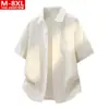 Moda Masculina Verão Estilo Hong Kong Cor Sólida Lenço de Bolso Versátil Gola Camisa de Manga Curta Tamanho Grande Solta Camisa Casual