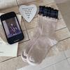 Calcetines de Otoño e Invierno para Mujer con Cuadros y Bordes Fruncidos, Calcetines de Media Pantorrilla Sin Costuras Estilo Coreano con Ligera Compresión