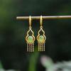 Lingle jade natural Hetian pequeños pendientes de borla de calabaza plata esterlina S925 pendientes de jade pendientes étnicos clásicos