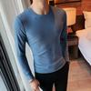 Camiseta de Manga Larga para Hombre Otoño 2024, Cuello Redondo, Alta Elasticidad, Ajustada, Estilo Coreano, Pulóver, Camiseta Base para Hombre