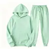 Conjunto de moletom casual de 2 peças com capuz + calça, cor sólida, novo para outono e inverno, com veludo, solto. Venda por atacado