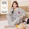 Conjunto de Ropa de Casa Casual Dulce para Mujer Primavera/Otoño, Top de Manga Larga de Algodón Sintético y Pantalones, Ajuste Holgado, Usable, con Sujetador Incorporado
