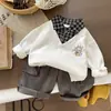 Conjunto de Roupa de Primavera para Meninos 2026 Novo Estiloso Infantil Tendência Bebê Primavera e Outono Conjunto de Duas Peças Moletom Xadrez Moda