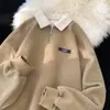 Camisa Polo Moletom Masculino Primavera e Outono Estilo Japonês Retrô Gola Contrastante Top Pesado Estilo Preppy Casual Solto Jaqueta