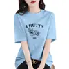 Camiseta de Manga Corta de Algodón Puro Azul Cielo para Mujer 2026 Nuevo Verano Talla Grande Efecto Adelgazante Cubre Vientre Top de Media Manga de Alta Gama