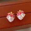 Aretes de Fresa con Zirconia de Goteo de Aceite, Lujo Ligero, Aretes de Alta Gama, Dulces y Lindos, Aretes de Moda con un Diseño Único
