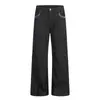 Calça Jeans Wide-Leg Bordada com Padrão de Rattan Vintage para Homens, Nova Calça Casual Reta Solta de Rua Hip-Hop para Mulheres