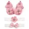 Zapatos de Princesa para Bebé de 0 a 1 Año de Primavera y Otoño Zapatos de Bebé con Flor de Lana en la Cabeza Banda para el Cabello Suela Suave Antideslizantes Zapatos para Niños Pequeños Total 2332