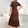 2026 Nuevo Vestido de Rayas Verticales Tallas Grandes para Mujer Verano Manga Corta Estilo Sirena